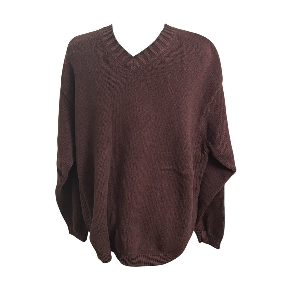 Tommy Bahama Sweater Men's Medium Brown Pullover V-Neck‎ Cotton & Wool